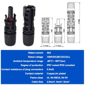 Leehitech 1 Pair Solar Panel Connector Y Branch + 2 Pair Male/Female Solar Panel Cable Connector Kit for Wire Plug and Solar Panel (M/FF and F/MM)