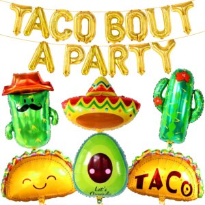 katchon, huge 22 pcs taco bout a party decorations - cinco de mayo decorations | taco balloons, mexican balloons for fiesta party decorations | fiesta balloons, taco party decorations | cactus balloon