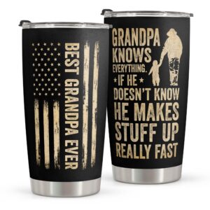 macorner gifts for grandpa - stainless steel tumbler american flag 20oz for papa - birthday gifts for grandpa from granddaughter grandson - fathers day gift for grandpa from daughter son wife kids