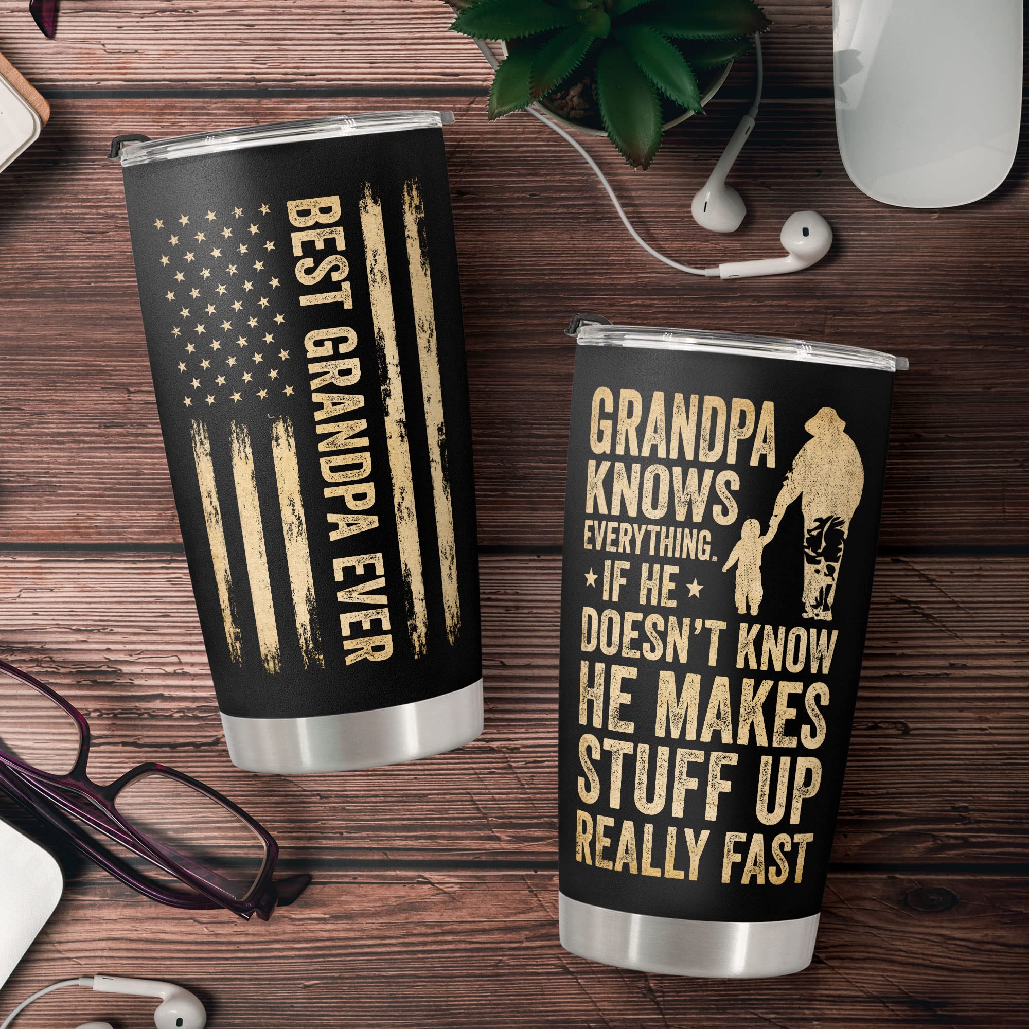 Macorner Gifts For Grandpa - Stainless Steel Tumbler American Flag 20oz For Papa - Birthday Gifts for Grandpa From Granddaughter Grandson - Fathers Day Gift for Grandpa From Daughter Son Wife Kids