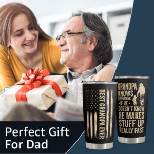 Macorner Gifts For Grandpa - Stainless Steel Tumbler American Flag 20oz For Papa - Birthday Gifts for Grandpa From Granddaughter Grandson - Fathers Day Gift for Grandpa From Daughter Son Wife Kids