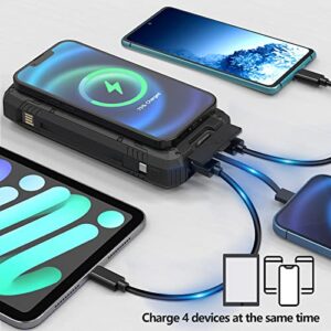 DJKK Solar Charger Power Bank, 36800mAH Waterproof Solar Power Bank, Qi 15W Portable Wireless Charger Built-in Dual USB A Output-a 5V/3A USB C Output with External 3 Wires and an Flashlight (Black)…