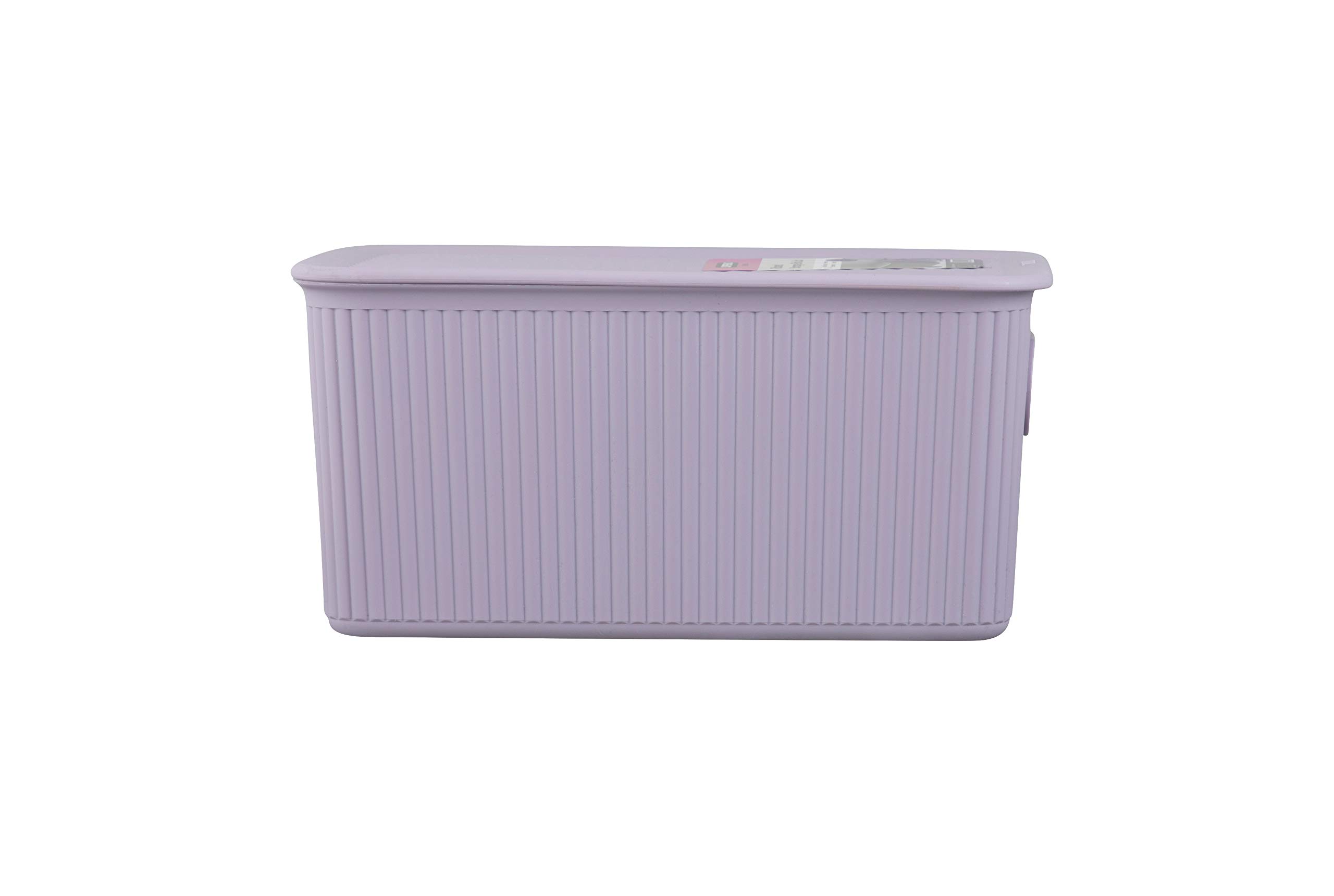 Superio Ribbed Collection - Decorative Plastic Lidded Home Storage Bins Organizer Baskets, Medium Lilac Purple (2 Pack - 5 Liter) Stackable Container Box, for Organizing Closet Shelves Drawer Shelf