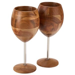 designer dark acacia wooden wud wine glasses - set of 2 - wooden wine goblets rustic unique cocktail, champagne, martini natural wood glassware, farmhouse cup - toasting gifts for him, her 12 oz