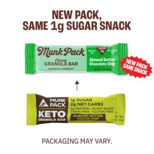 Munk Pack Chewy Almond Bar, Variety Pack - 1g Sugar, 4-5g Protein, Low Carb & Keto - Gluten Free, Grain Free, Plant Based, Zero Added Sugar - Breakfast & Snack Bars, 6 Count