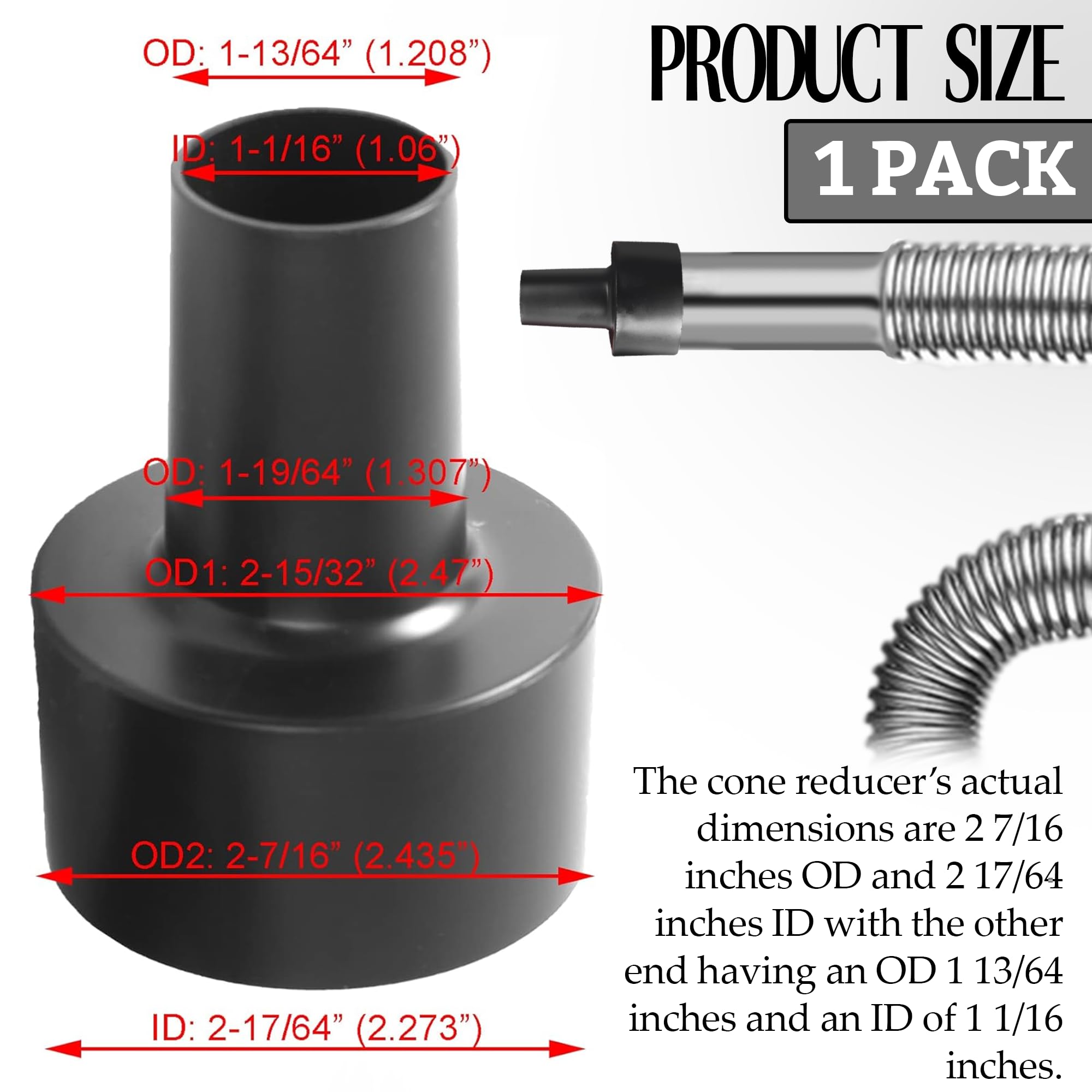TonGass 2 1/2-Inch to 1 1/4-Inch Cone Reducer - Universal Fit Vacuum Hose Adapter/Dust Collection Fittings/Attachment Reducer - Made of Heavy-Duty ABS Plastic