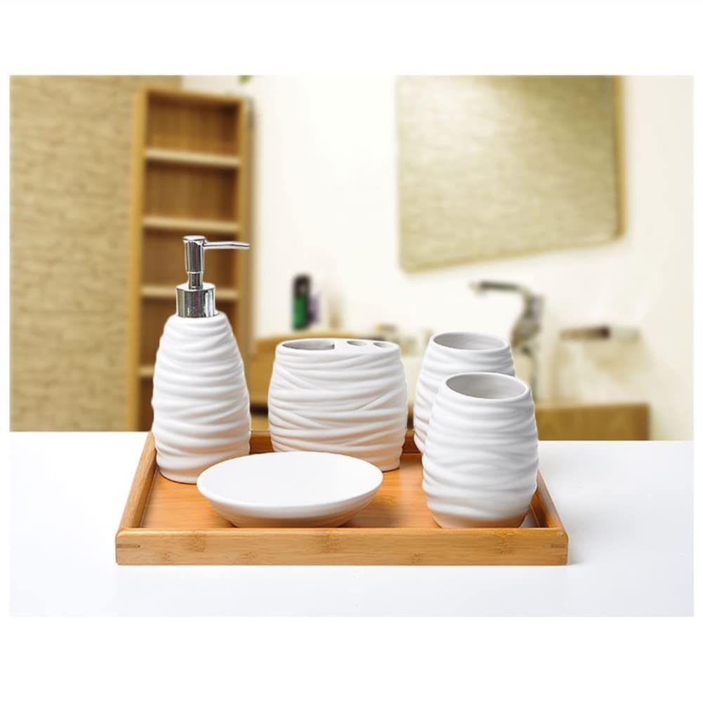 Kitchen Liquid Dispencer Container Soap Dispenser Set Creative Ceramic Soap Dispenser Wash Mouth Cup Toothbrush Cup Storage Soap Tray Bathroom Five-piece Set Reusable Pump-Bottles Dispensers