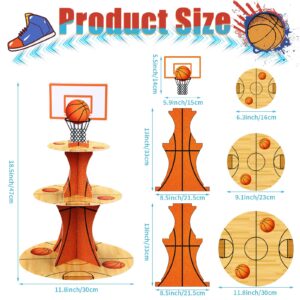 Basketball Theme Party Cupcake Stand Decorations, 3 Tier Sports Theme Party Cupcake Tower Baseball Basketball Birthday Party Table Decorations for Teenagers Baseball Basketball Sports (Basketball)