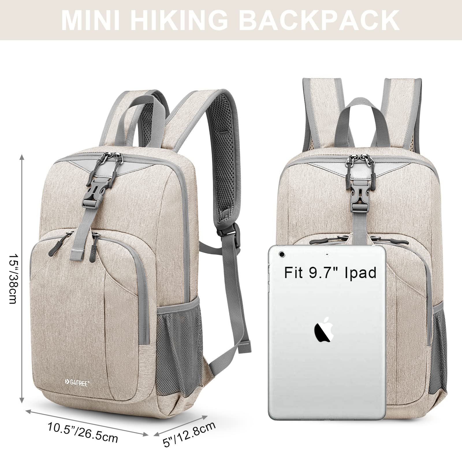 G4Free Mini 10L Hiking Daypack Small Hiking Backpack Cycling Compact Shoulder Backpack Outdoor for Men Women(Ivory)