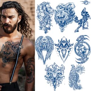 8 sheet semi permanent tattoos, waterproof and long-lasting 2 weeks, plant-based ink realistic fake tattoos stickers for women men and kids (g) christmas gift