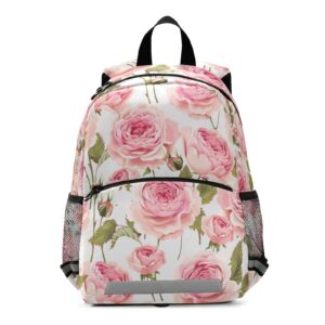 alaza pink rose flower kids backpack purse for girls boys kindergarten preschool floral school bag w/chest clip leash reflective strip