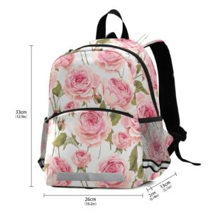 ALAZA Pink Rose Flower Kids Backpack Purse for Girls Boys Kindergarten Preschool Floral School Bag w/Chest Clip Leash Reflective Strip