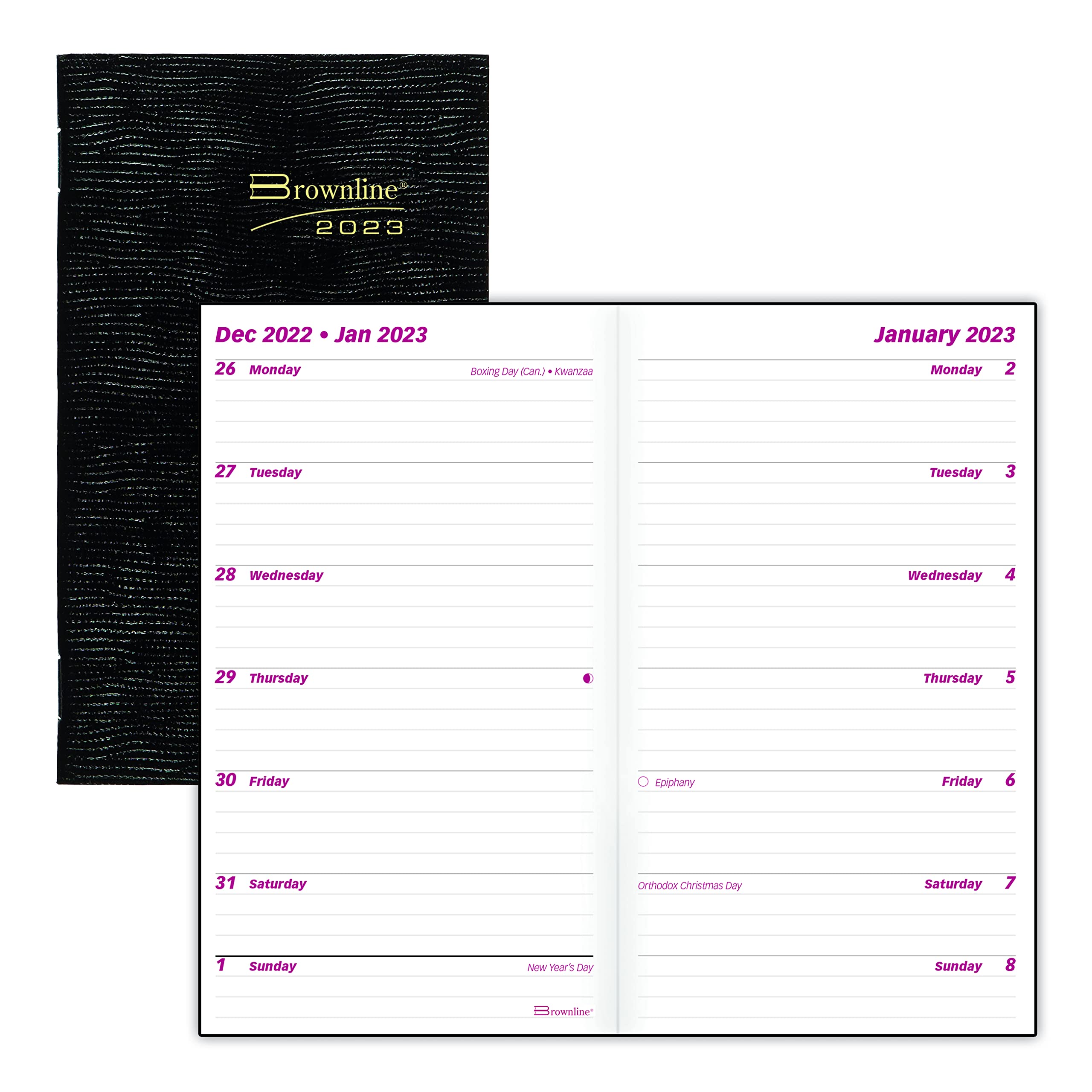 Brownline 2023 Essential Two-Week Pocket Planner, 12 Months, January to December, Stitched Binding, 6" x 3.5", Black (C5626.81Z-23)