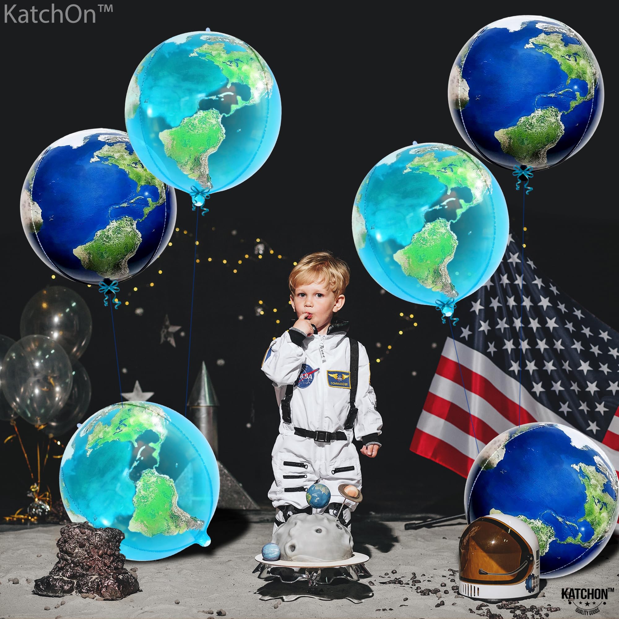 KatchOn, Globe Balloons for Globe Decorations - Big 22 Inch, Pack 6 | World Balloons for Around The World Decorations | Mylar Earth Balloons for Bon Voyage Party Decorations, Travel Party Decorations