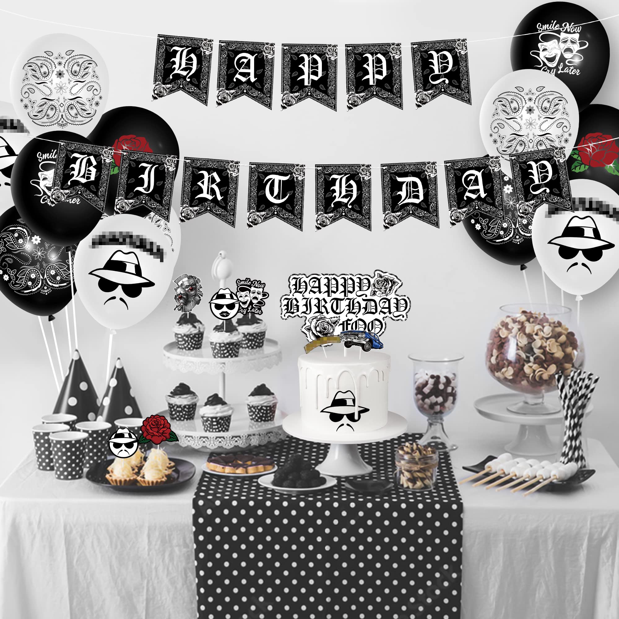 Wood Homing Cholo Birthday Party Decorations, Early 2000s Party Kit for Teens, Old School Black Cholo Theme Balloon, Happy Birthday Banner and Cake Topper for Party Decor, Cholo Theme Party Supplies