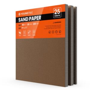 25pcs sandpaper sheets, atosun premium sand paper 9" x11", multipurpose 80,120, 220 grit sandpaper - multipurpose professional sandpaper for wood, metal, paint & plastic