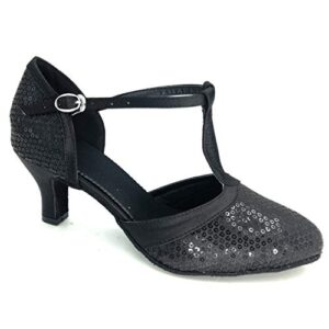 pierides women's suede sole performance sequins ballroom dance shoes latin salsa wedding shoes,2" heel,10.5 us black