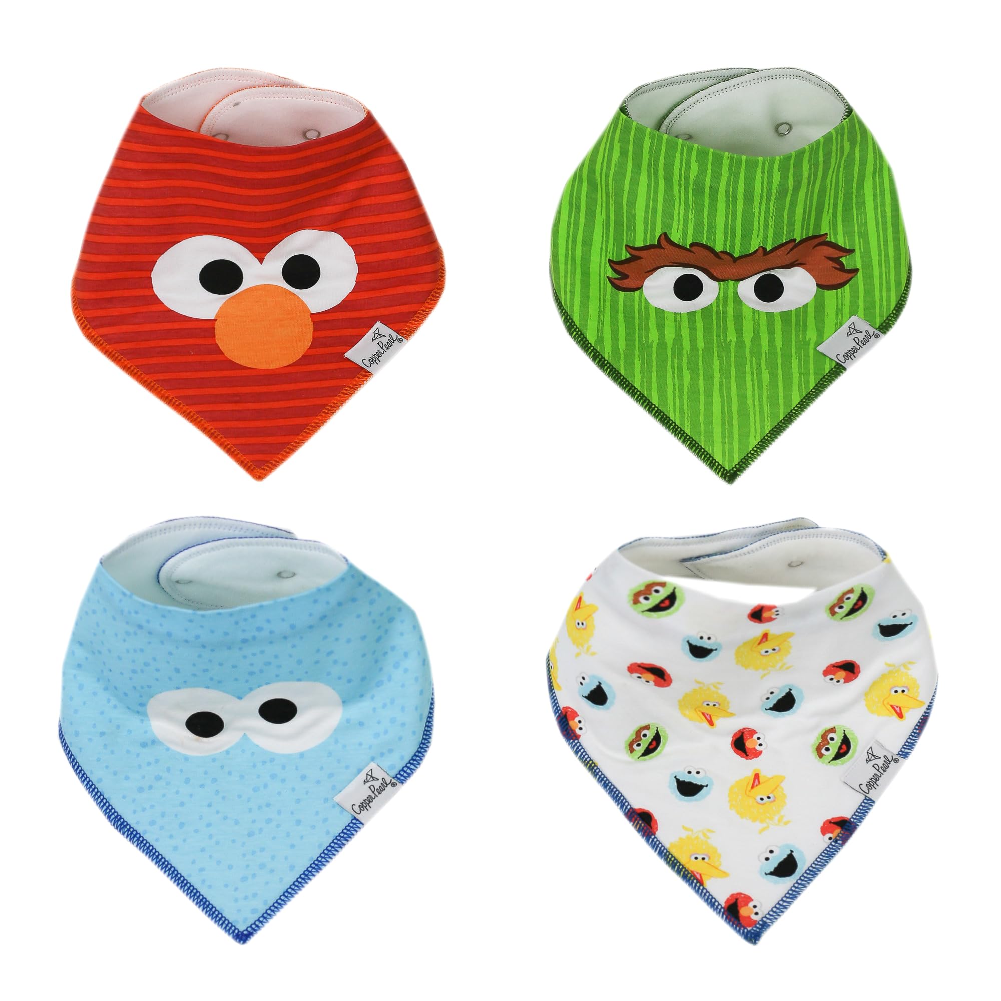 Copper Pearl Baby Bandana Bibs - 4 Pack Soft Cotton Baby Bibs for Drooling and Teething, Absorbent Drool Bibs for Baby Girl and Boy, Adjustable to Fit Newborns to Toddlers, Tons of Styles (Elmo)