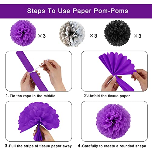Birthday Decorations Purple for Girls and Women, Happy Birthday Party Decoration Balloons Banner Latex Balloon Supplies Tissue Paper Pom Pom Star Garland Hanging Swirls Birthday Decor for 13th 16th