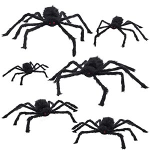 holyfun 6 pack halloween spiders decorations, giant spiders with red eyes, halloween indoor and outdoor party decor for yard patio lawn garden