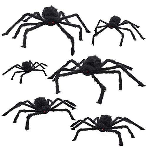 HOLYFUN 6 Pack Halloween Spiders Decorations, Giant Spiders with Red Eyes, Halloween Indoor and Outdoor Party Decor for Yard Patio Lawn Garden