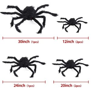 HOLYFUN 6 Pack Halloween Spiders Decorations, Giant Spiders with Red Eyes, Halloween Indoor and Outdoor Party Decor for Yard Patio Lawn Garden