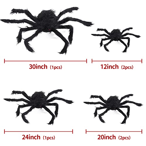 HOLYFUN 6 Pack Halloween Spiders Decorations, Giant Spiders with Red Eyes, Halloween Indoor and Outdoor Party Decor for Yard Patio Lawn Garden