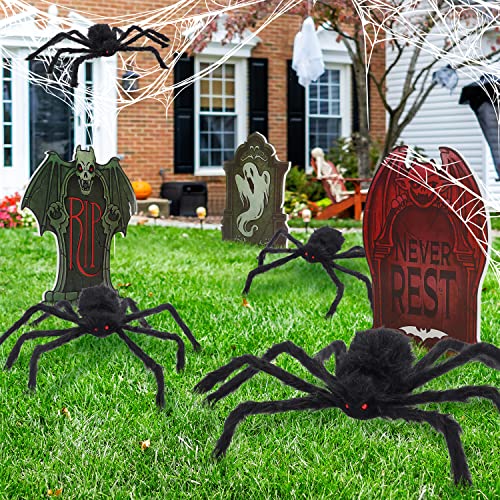 HOLYFUN 6 Pack Halloween Spiders Decorations, Giant Spiders with Red Eyes, Halloween Indoor and Outdoor Party Decor for Yard Patio Lawn Garden