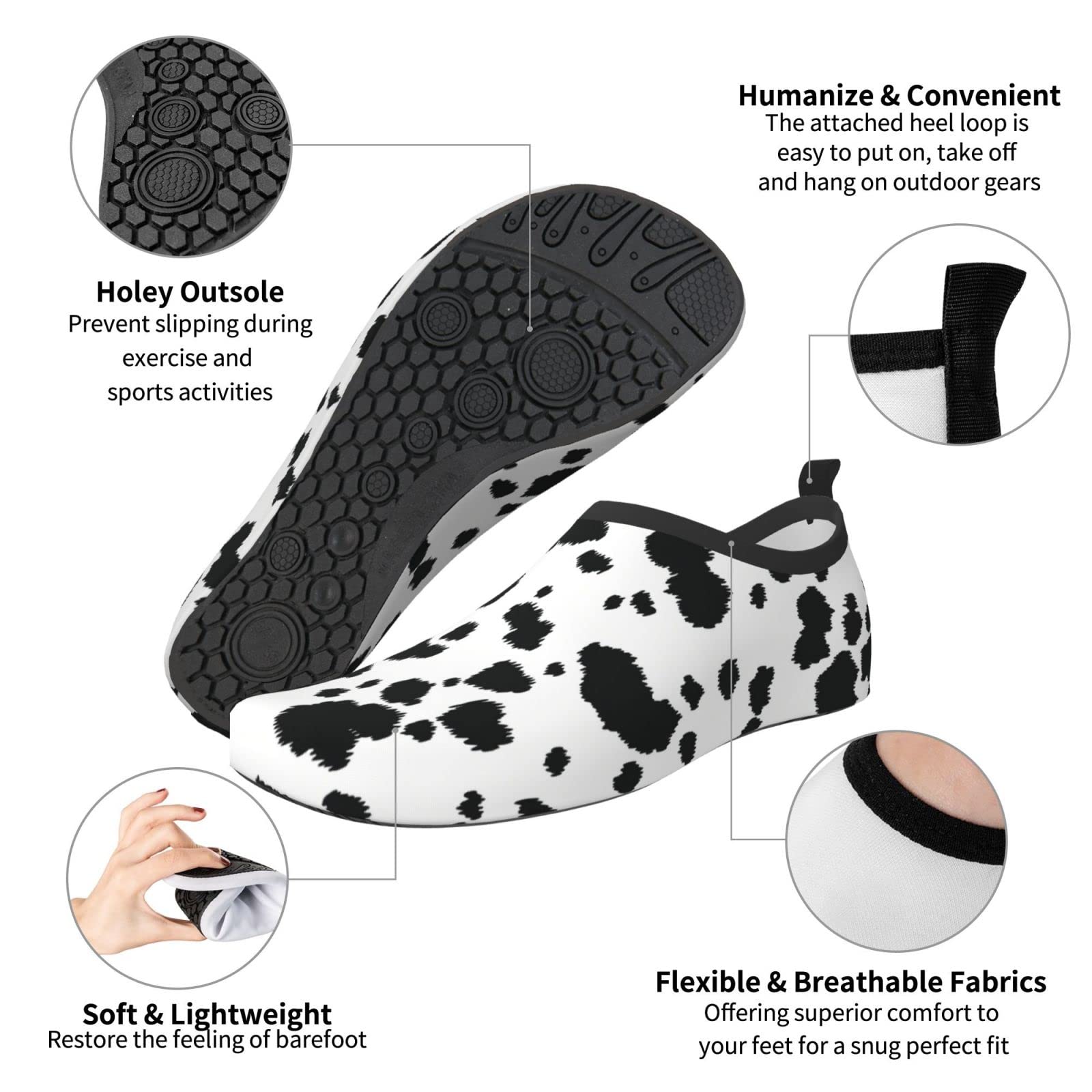 Dalmatian Print Pattern Water Shoes for Men Women Aqua Socks Barefoot Quick-Dry Beach Swimming Shoes for Yoga Pool Exercise Swim Surf
