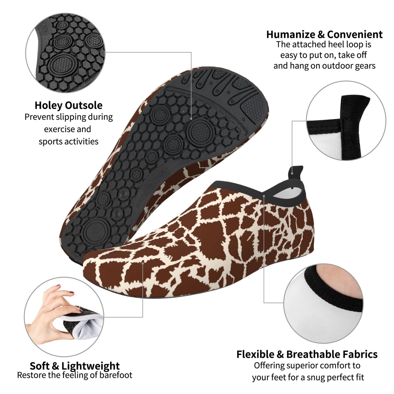 Funny Giraffe Animal Print Water Shoes for Men Women Aqua Socks Barefoot Quick-Dry Beach Swimming Shoes for Yoga Pool Exercise Swim Surf