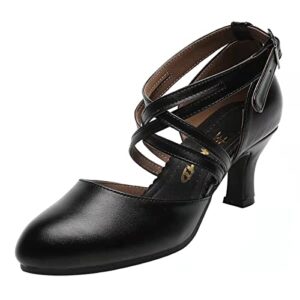 women's cross strap character shoes non-slip salsa latin ballroom dance pumps black wedding heels (8 / black)