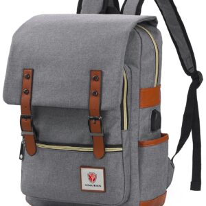 Xinveen Vintage Laptop Backpack Travelling Backpack Casual Daypacks School Shoulder Bag for Men Women Light Grey