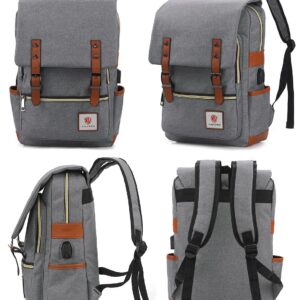 Xinveen Vintage Laptop Backpack Travelling Backpack Casual Daypacks School Shoulder Bag for Men Women Light Grey