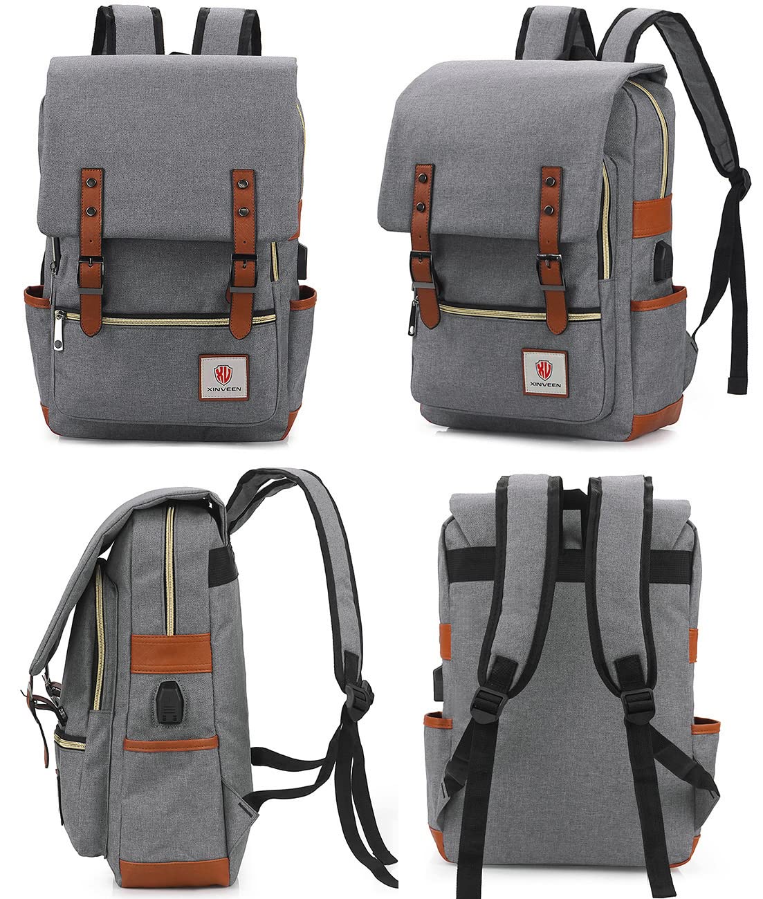 Xinveen Vintage Laptop Backpack Travelling Backpack Casual Daypacks School Shoulder Bag for Men Women Light Grey