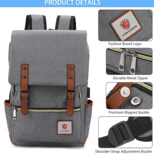 Xinveen Vintage Laptop Backpack Travelling Backpack Casual Daypacks School Shoulder Bag for Men Women Light Grey