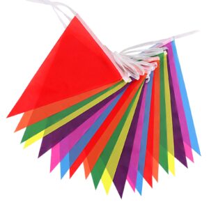 reusable pennant banner, 30 foot rainbow string flags, kids birthday party decoration, carnivals, indoor and outdoor events