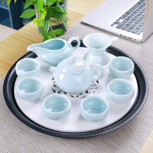 chinese traditional handmade tea set of 10, porcelain teapots with teacups and tray, for afternoon tea or family gathering,white b,a (color : blue, size : b)