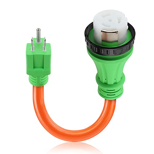 Flameweld RV Adapter Cord - NEMA 5-15P Male to SS2-50R Twist Lock Female, 50 Amp to 15 Amp 110 RV Adapter Cord with Locking Connector, 7500W STW 10/3 AWG RV Generator Cord, UL