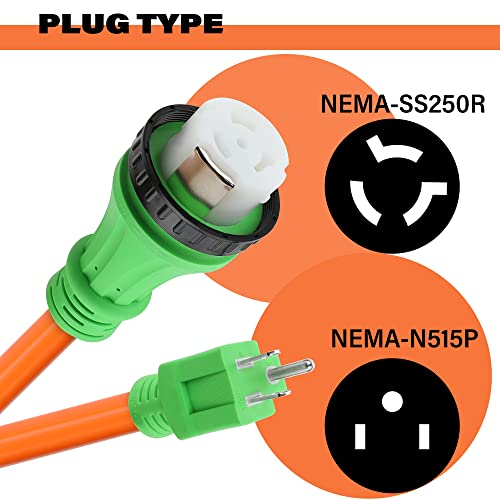Flameweld RV Adapter Cord - NEMA 5-15P Male to SS2-50R Twist Lock Female, 50 Amp to 15 Amp 110 RV Adapter Cord with Locking Connector, 7500W STW 10/3 AWG RV Generator Cord, UL