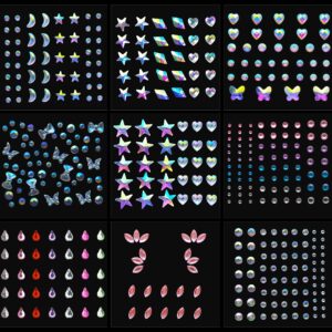 Le Fu Li 9 Sheets Eye Body Face Gems Makeup gems Jewels Rhinestone Stickers Self Adhesive Crystal Rainbow Makeup Diamonds Face Stick Gems for Women Festival Accessory and Nail Art Decorations…