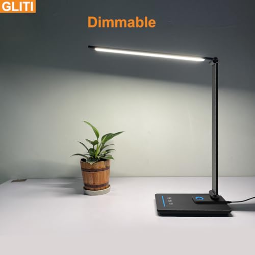 GLITI LED Desk Lamp, Black Modern Table Lamp, Ideal Gift for Study, Office. Dimmable Desk Lamp for Work, Video Conferencing, Reading and Writing, Arts and Crafts, Nail Art.