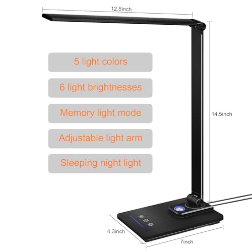 GLITI LED Desk Lamp, Black Modern Table Lamp, Ideal Gift for Study, Office. Dimmable Desk Lamp for Work, Video Conferencing, Reading and Writing, Arts and Crafts, Nail Art.