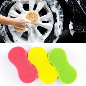 car sponges for washing, large fam sponges for cleaning brush, car wash sponge big 3pcs high foam cleaning washing sponge pad for car for kitchen, microfiber, household cleaning (random 3-color mix)