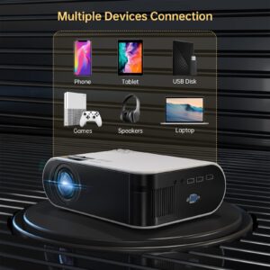 Mini Projector, FHD 1080P Portable Projector with WiFi and Bluetooth 7500 Lumen Outdoor Video Projector Home Theater Movie Projector Compatible with iOS/Android TV Stick Laptop PC HDMI VGA