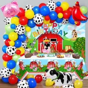 golray 91pcs farm animals party decorations supplies, farm barn animal backdrop farmhouse decor tablecloth cow print horse balloon arch garland kit 1st baby shower birthday party supply for kids girls