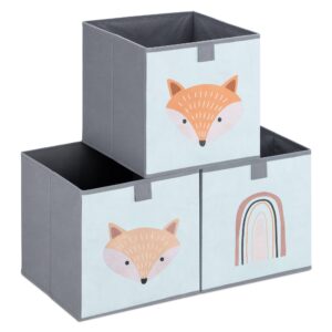 navaris kids storage cubes (set of 3) - storage boxes 11x11x11" with animal designs - children's cube bins fabric organizer bin - green fox