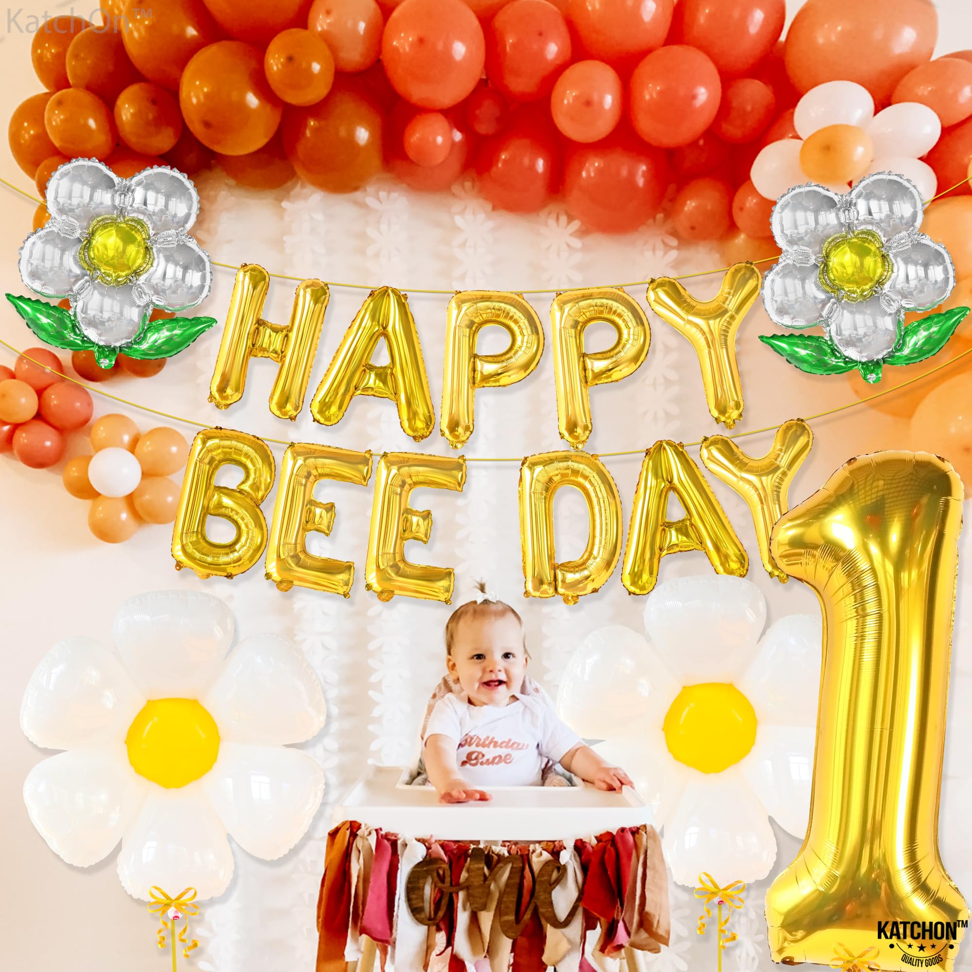 KatchOn, First Bee Day Decorations Girl - Pack of 18 | Happy Bee Day Balloons for Bee Birthday Party Decorations | Yellow Bee Themed Party Supplies | First Bee Balloons, 1st Bee Day Party Decorations