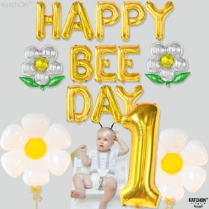 KatchOn, First Bee Day Decorations Girl - Pack of 18 | Happy Bee Day Balloons for Bee Birthday Party Decorations | Yellow Bee Themed Party Supplies | First Bee Balloons, 1st Bee Day Party Decorations