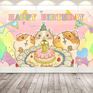 guinea pig theme birthday backdrop party backdrop decoration supplies guinea pig birthday party banner baby shower kids children photography background photo woodland green grass decor 5x3ft