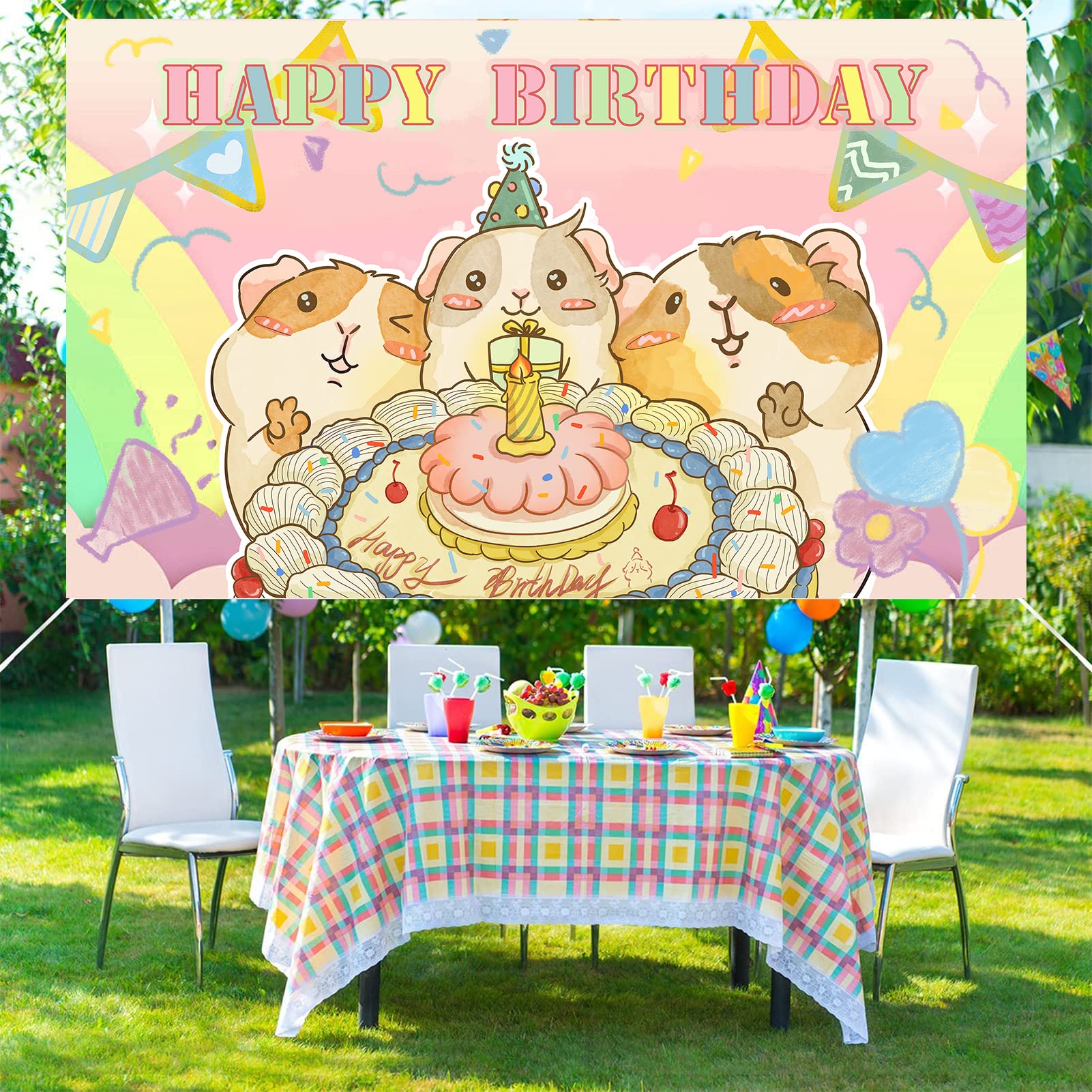 Guinea Pig Theme Birthday Backdrop Party Backdrop Decoration Supplies Guinea Pig Birthday Party Banner Baby Shower Kids Children Photography Background Photo Woodland Green Grass Decor 5x3FT